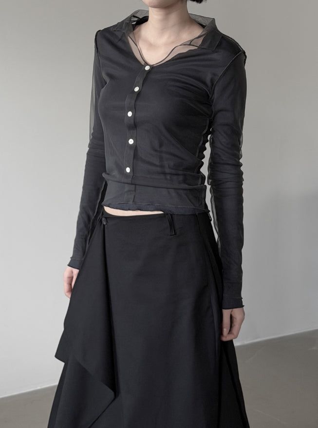 Folden Mesh Layered Collar Tee
