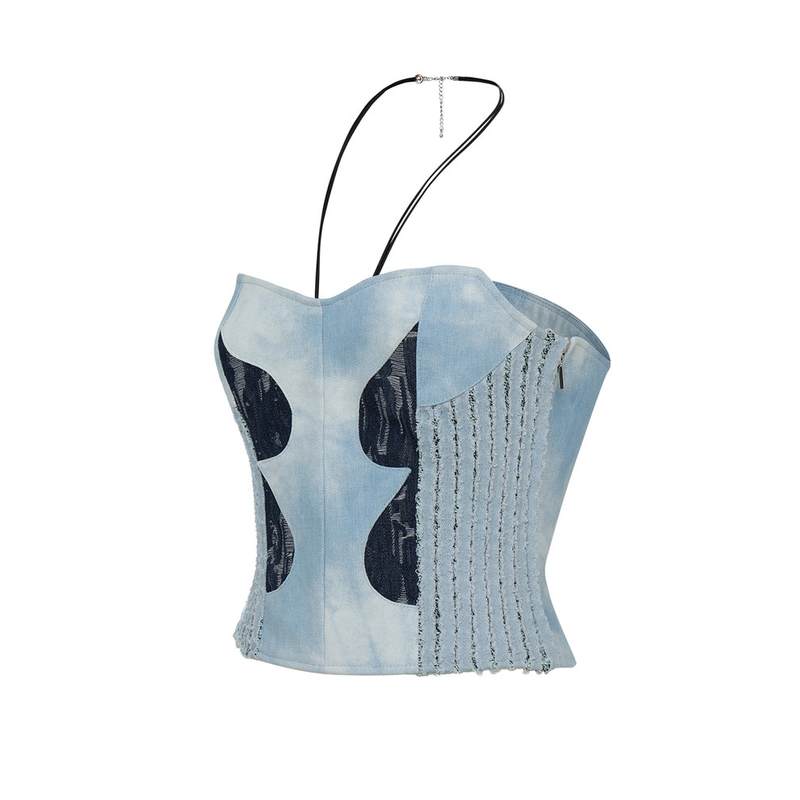Don't Ask My Plan (DAMP)(ドントアスクマイプラン)の「DENIM CORSET TUBE TOP_LIGHT BLUE(Tops)」