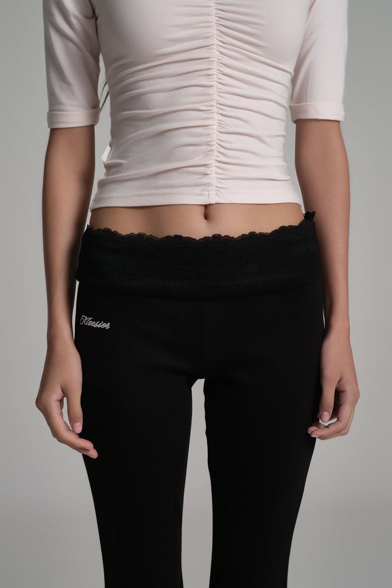 Lace tea bootscut pants, Black