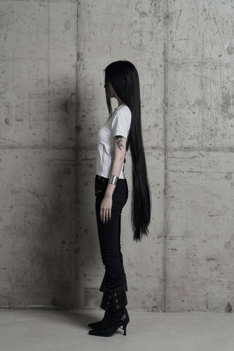 [label] sculptural Jersey zipper top WHITE