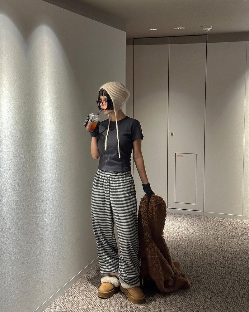 Button Stripe Jogger & Wide Pants