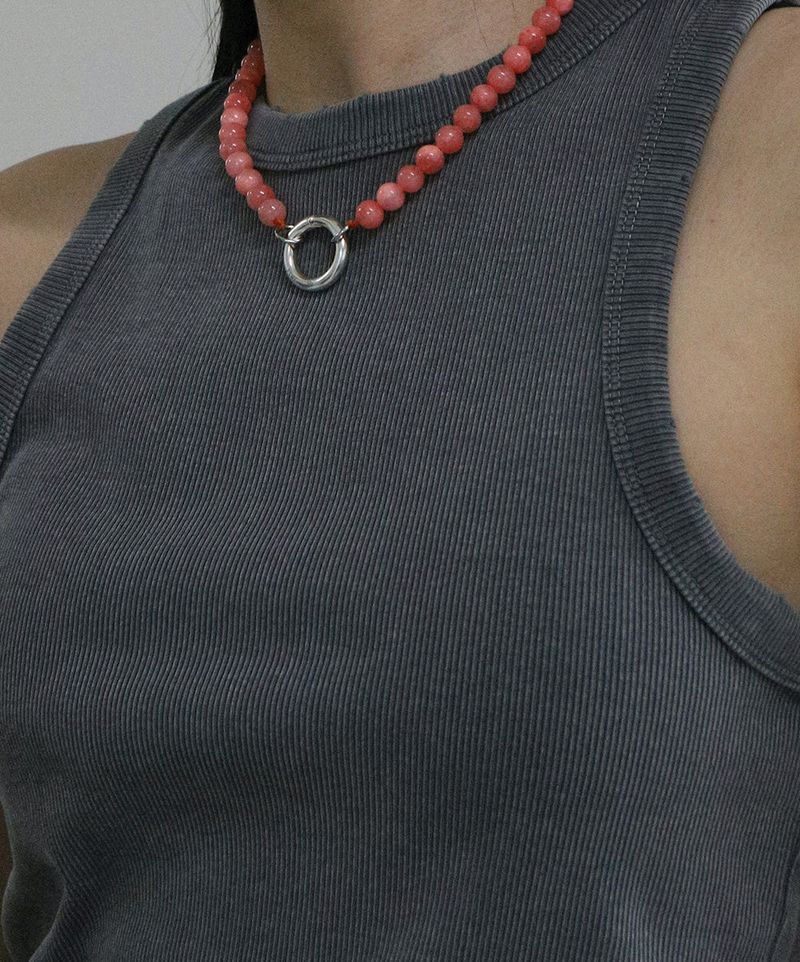 [MADE] Capsule02 Silver Open Pendant Gemstone Necklace _Salmon
