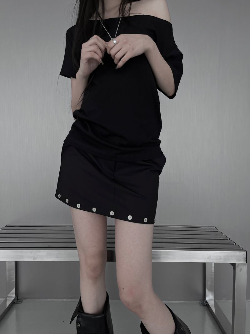 studded silver button skirt (2color)