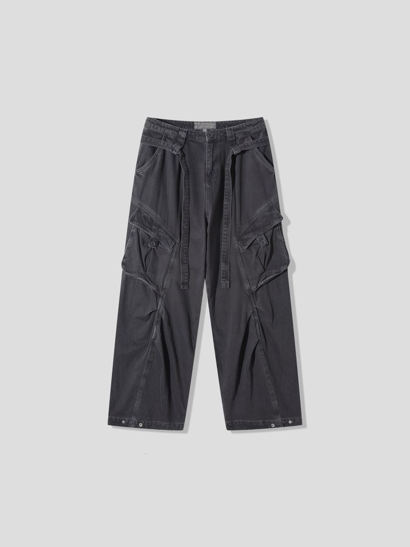 Belted cut line dying cargo pants
