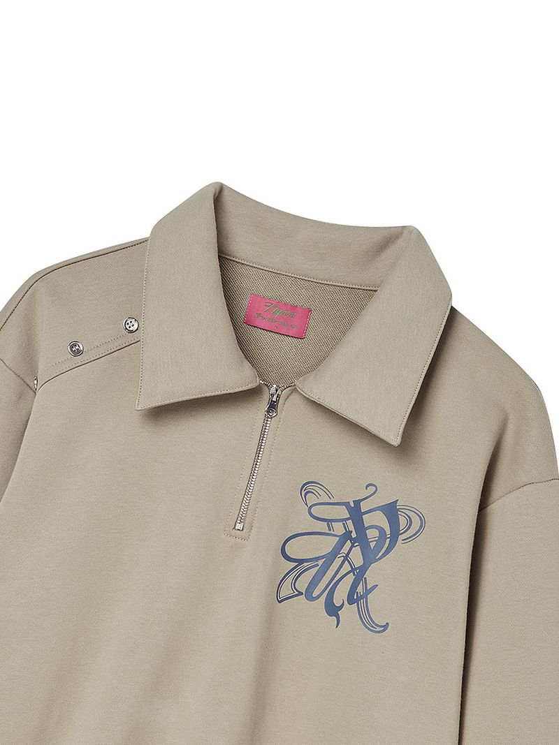 SNAP COLLAR SWEATSHIRT_SCALF SET (LIGHT KHAKI)