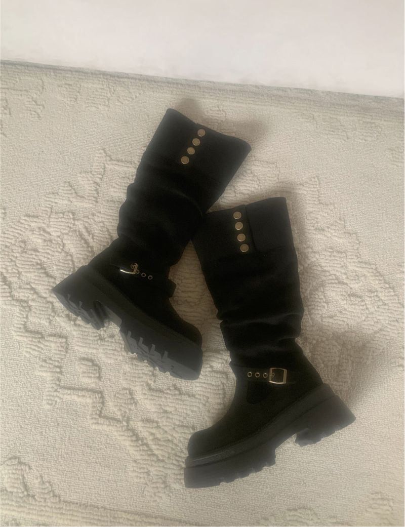 Dion Suede Buckle Long Boots (black)