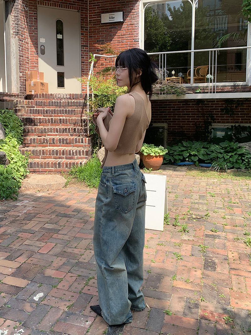 BACK POCKET WIDE JEANS