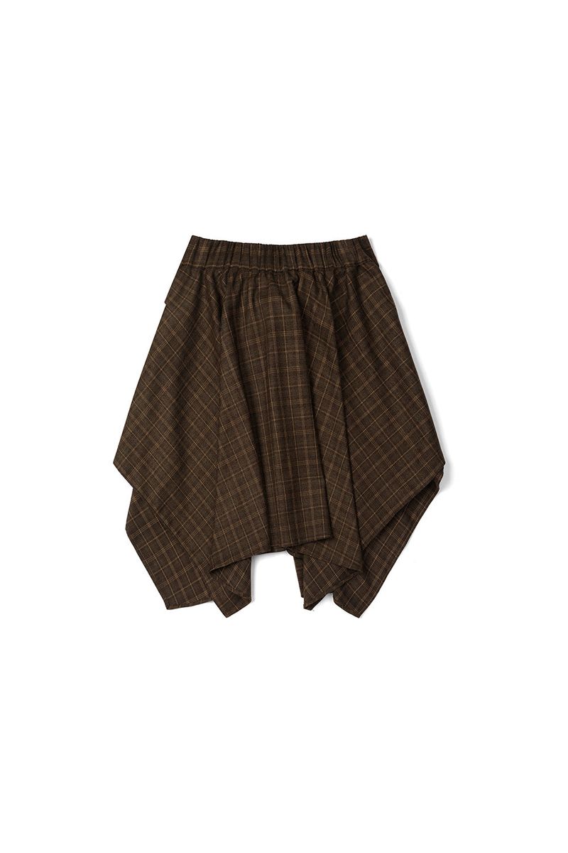 Wave check skirt_brown