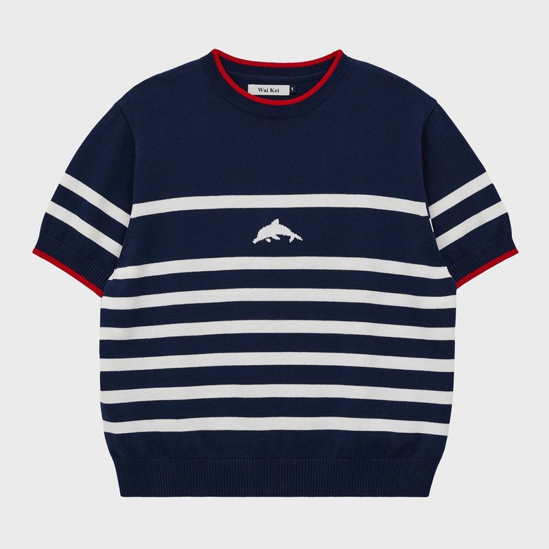 Dolphin stripe half sleeve knit