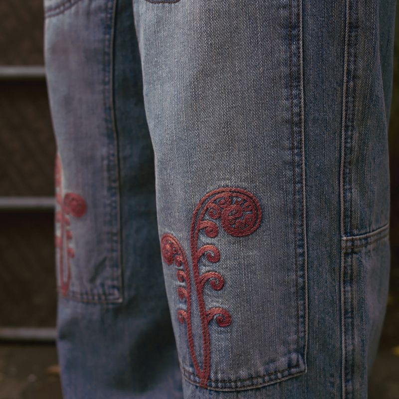 Ptery double knee pants / Washed blue