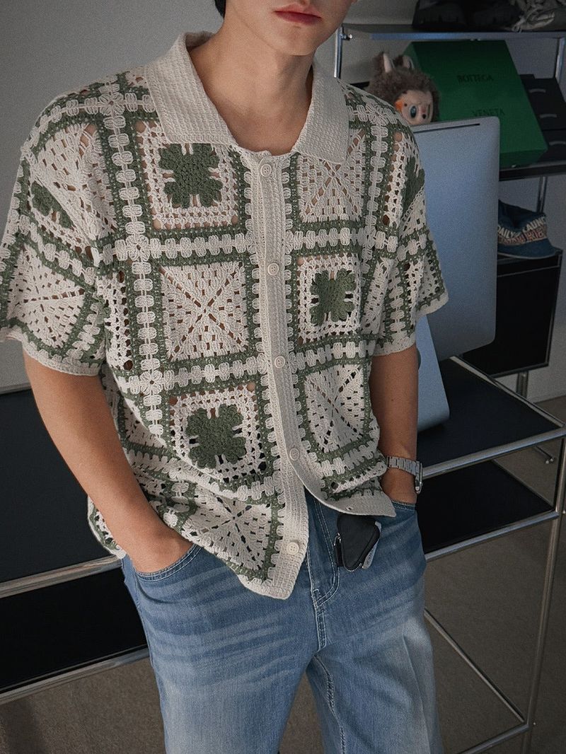 ASCLO(エジュクロ)の「ASCLO Clover Crochet Short Sleeve Cardigan (2color)(Tops)」