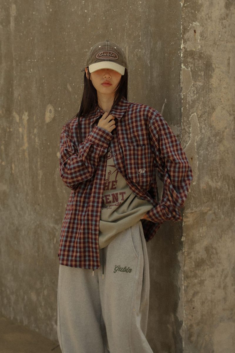 Logo Point Check Shirt - Burgundy