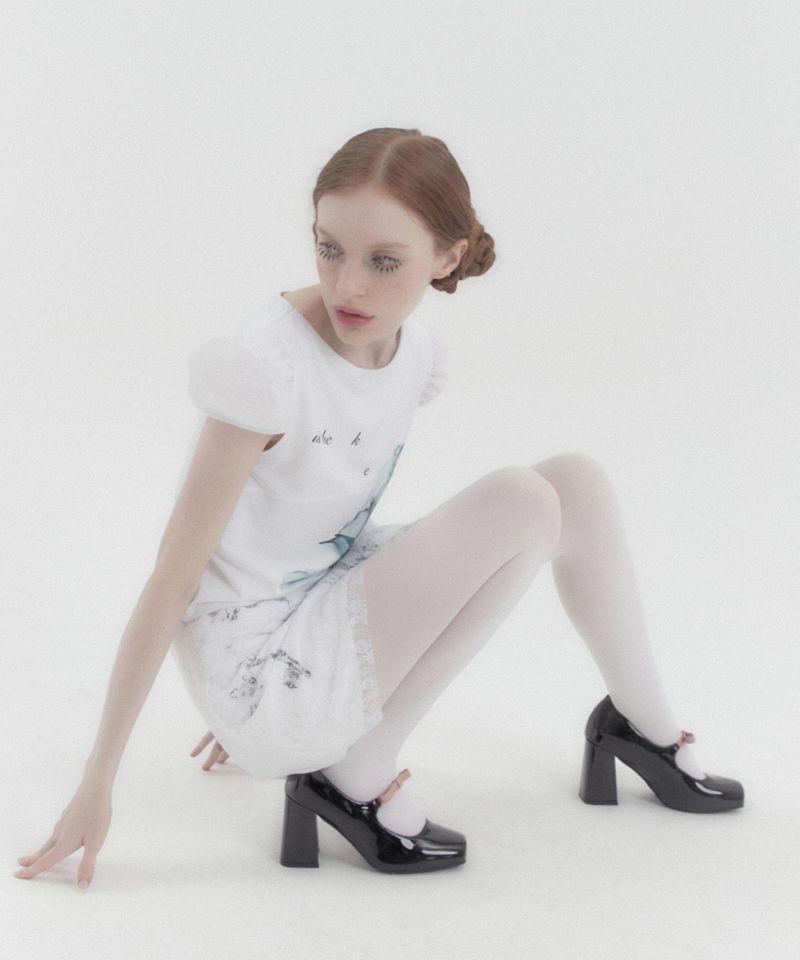X-ray Rose Puff Cap Sleeve White