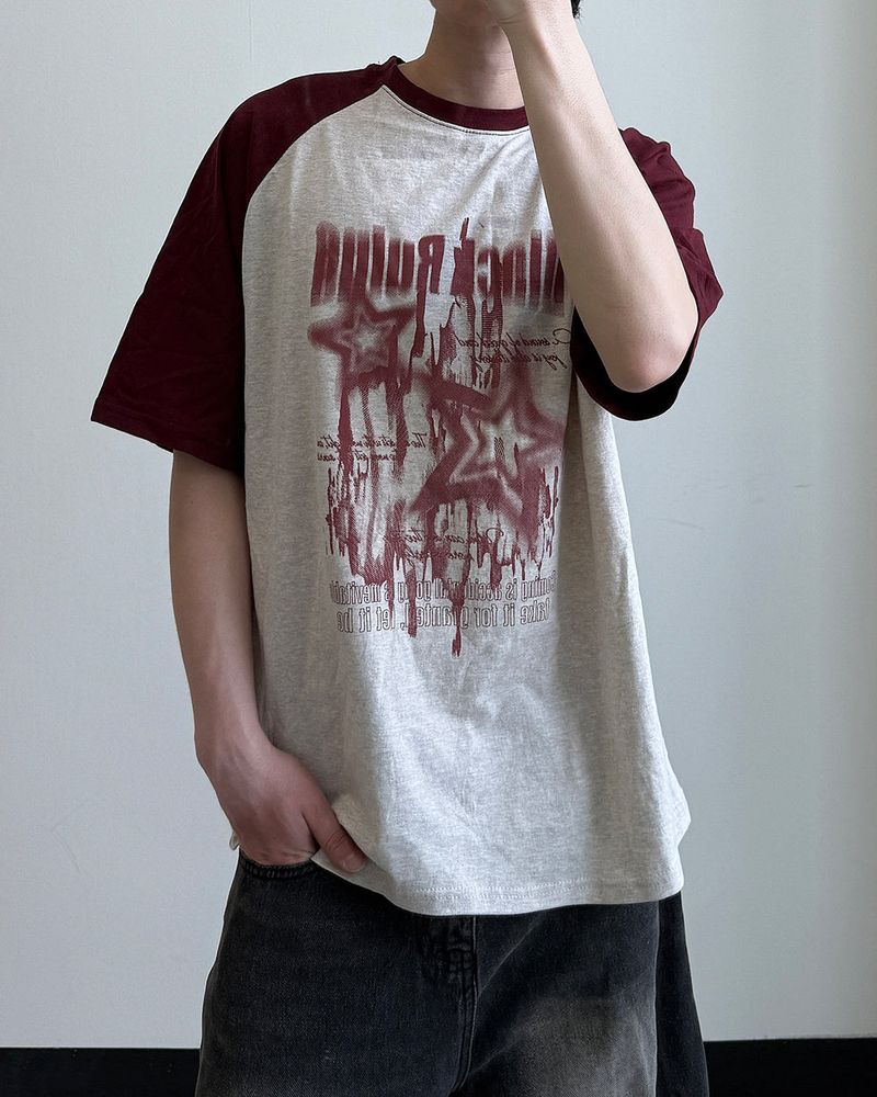 Stamune Printing Raglan Short Sleeve Tee