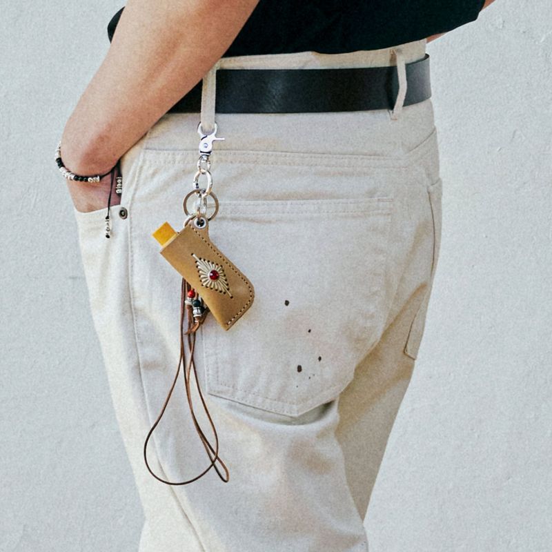 stud & wax thread lighter case keyring beige