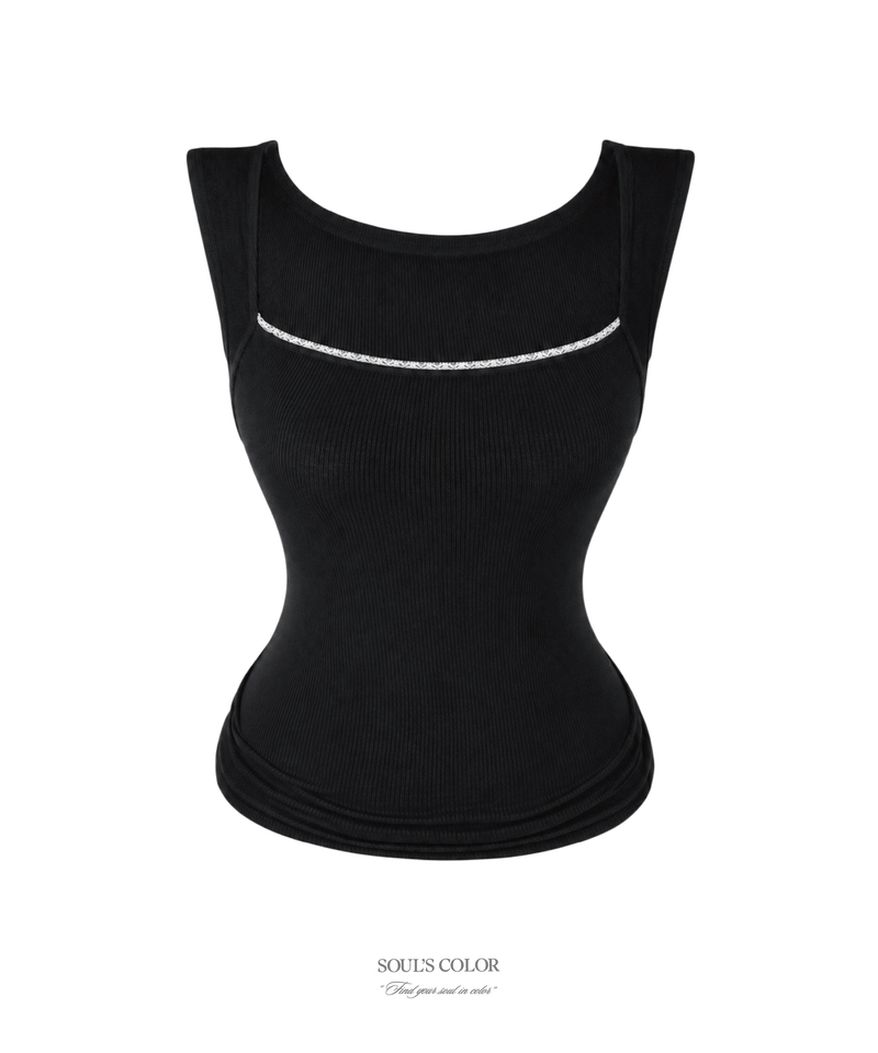SOUL'S COLOR（ソウルズカラー）の「Slim Line Lace Rib Top (2color)（Tops）」