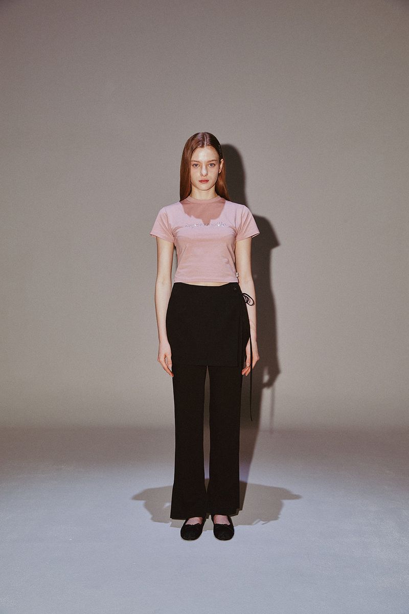 Ribbon Skirt Pants Set Black