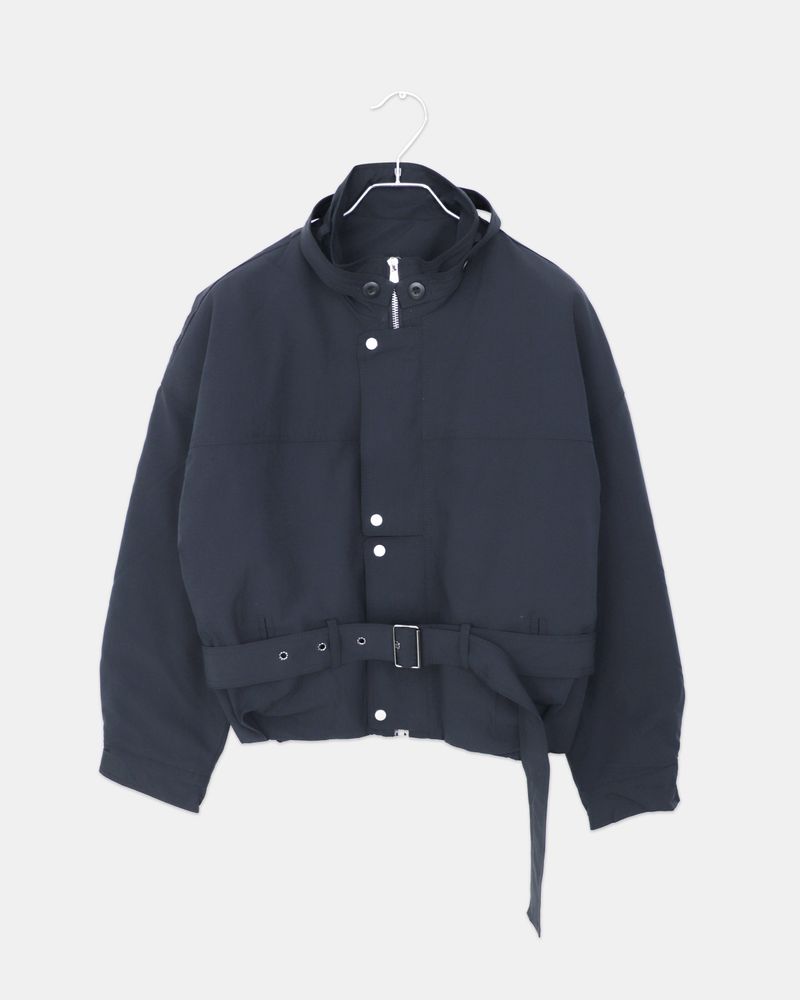 Risha No-Collar Strap Button Quilted Cotton Field Jacket
