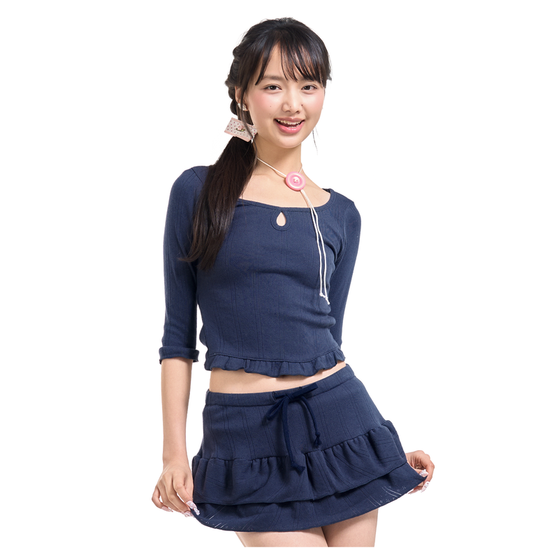 Forusring（フォーラスリング）の「BLOSSOM PICOT MINI SKIRT [NAVY]（Skirts）」