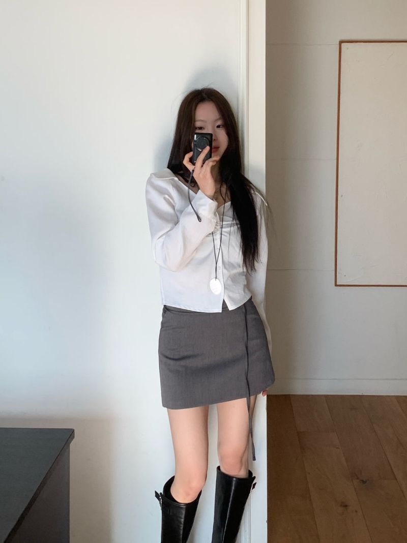 Slate Line Thin Belt Formal Mini Skirt