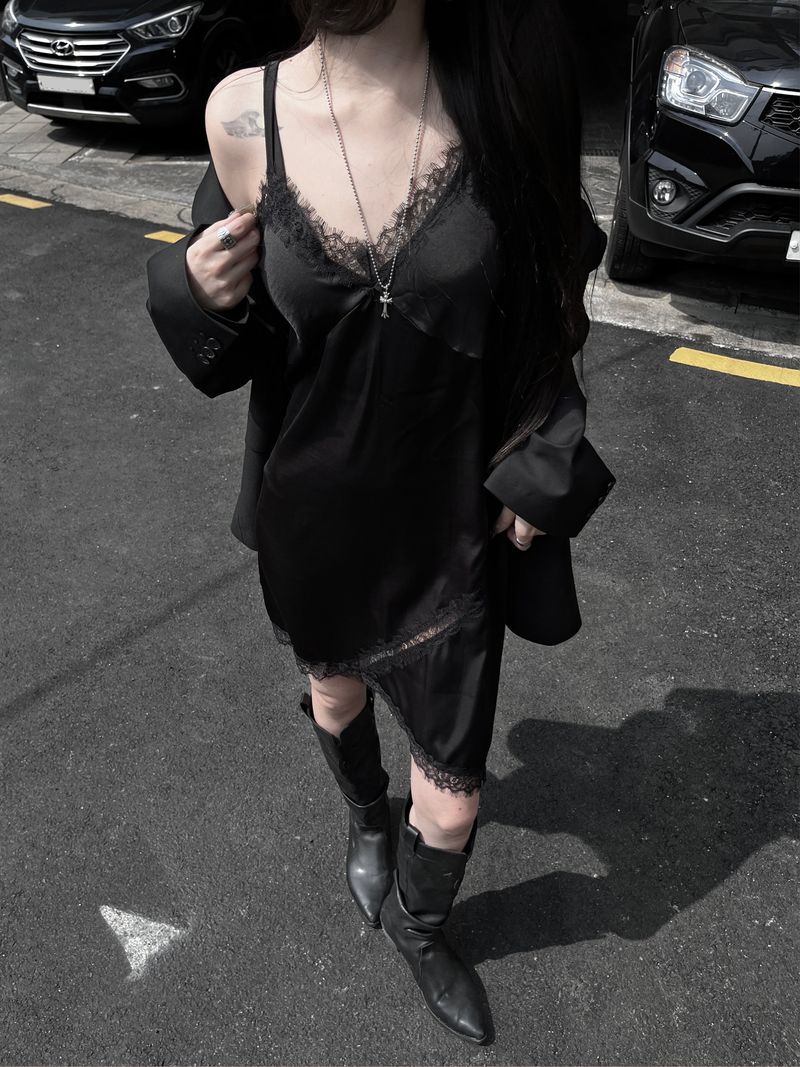 satin silk lace one-piece (2color)
