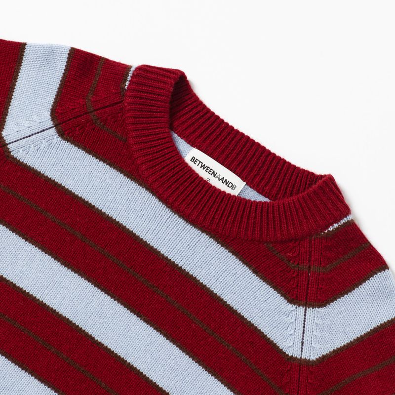 CASHEMERE WOOL BLENDED STRIPE KNIT PULL OVER_BURGUNDY