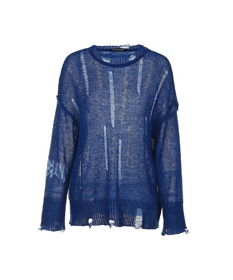 BLACKBLOND(ブラックブロンド)の「8287 Pierced Graffiti Logo Vintage Knit Sweater (Blue)(Tops)」