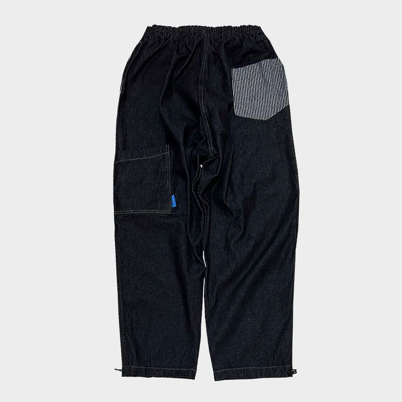 stripe patch denim pants_black