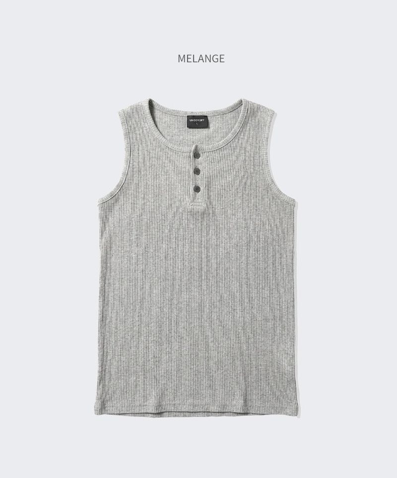 Ribbed Henley-Neck Sleeveless Top Gray