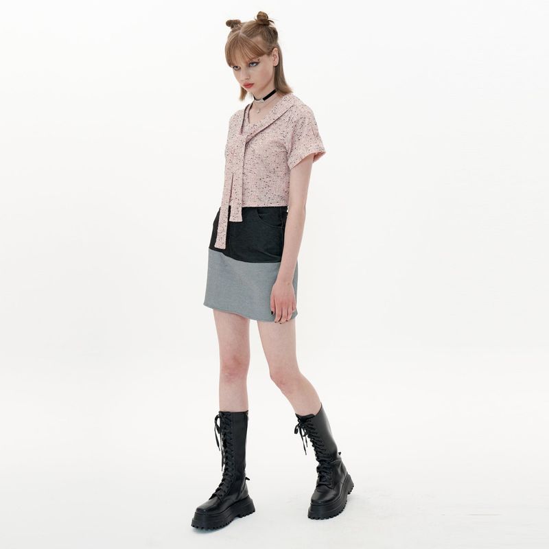 Ribbon Tweed Shirt [Pink]