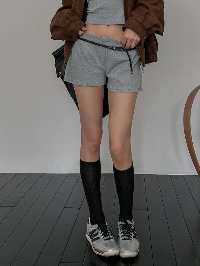 studded ribbed low-rise shorts