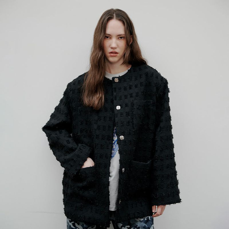 [Unisex] Over Fit Tweed Jacket Black