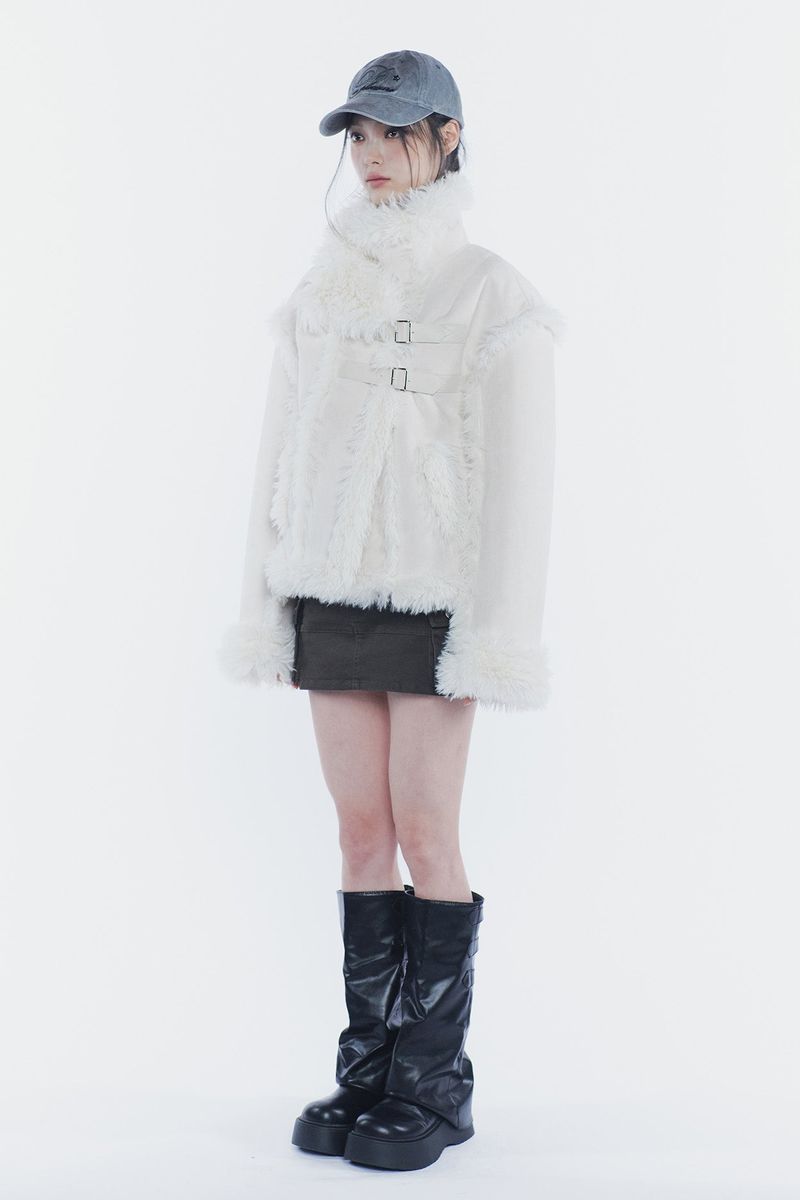 LUNA BELTED SHEARLING JACKET cream