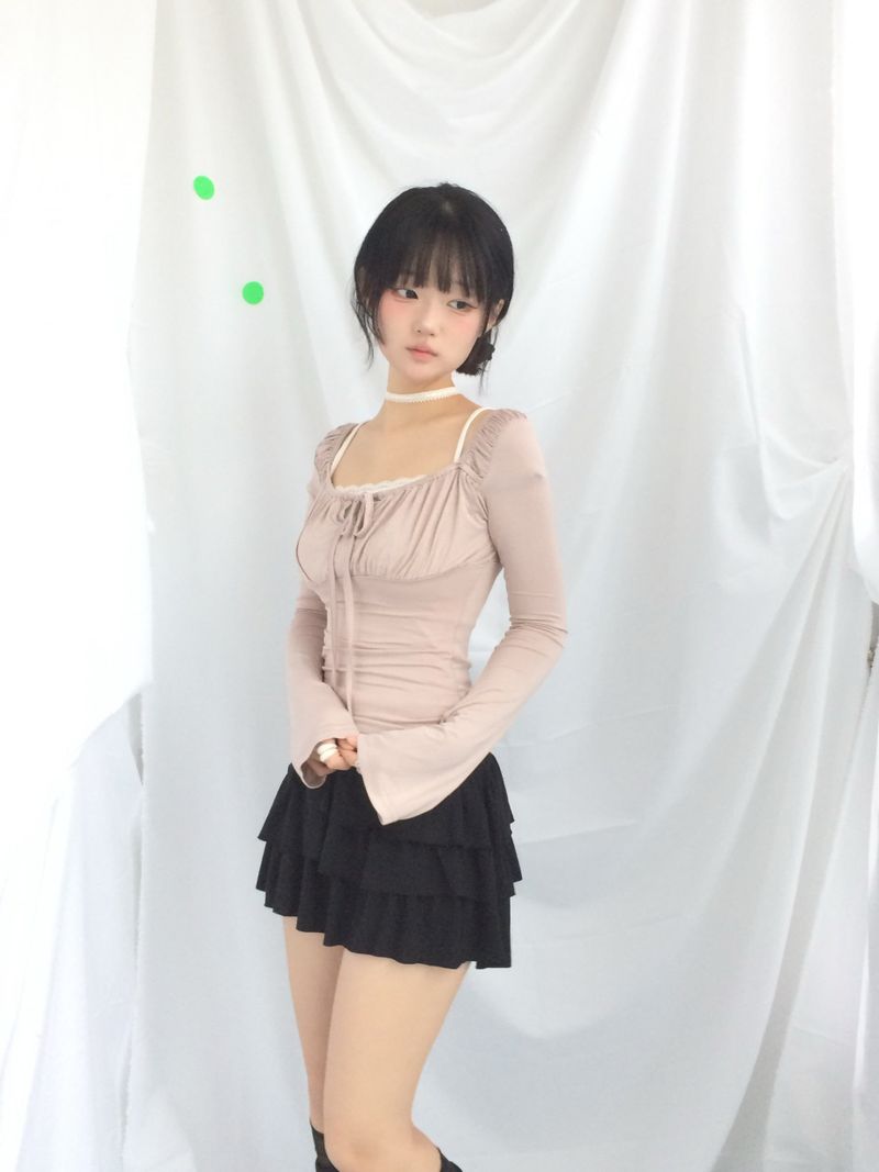 Slim Fit Ribbon Shirring Top
