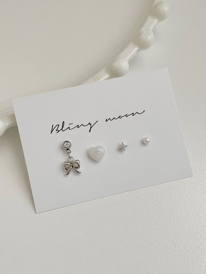 [4 set] ballet ribbon pearl piercing set