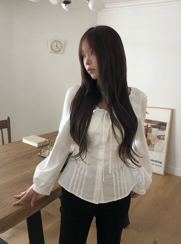 Kersey Ribbon Puff Pintuck Blouse