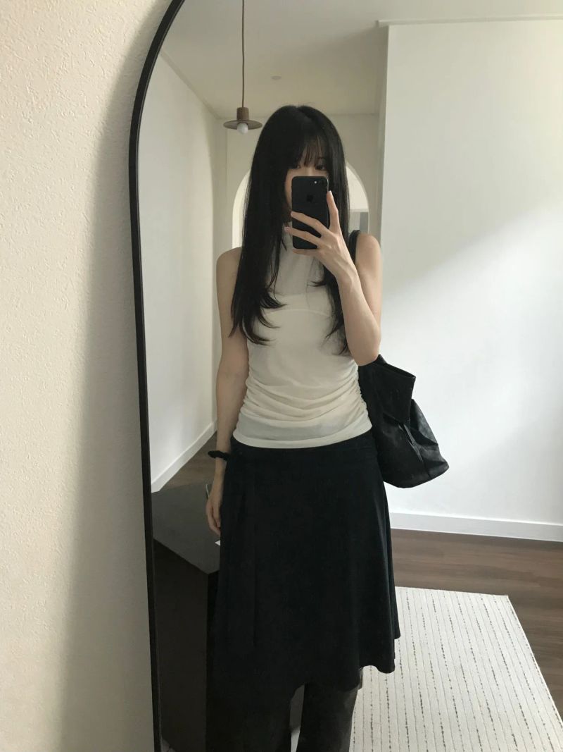 Turtleneck Shirring Sleeveless Top (3 colors)