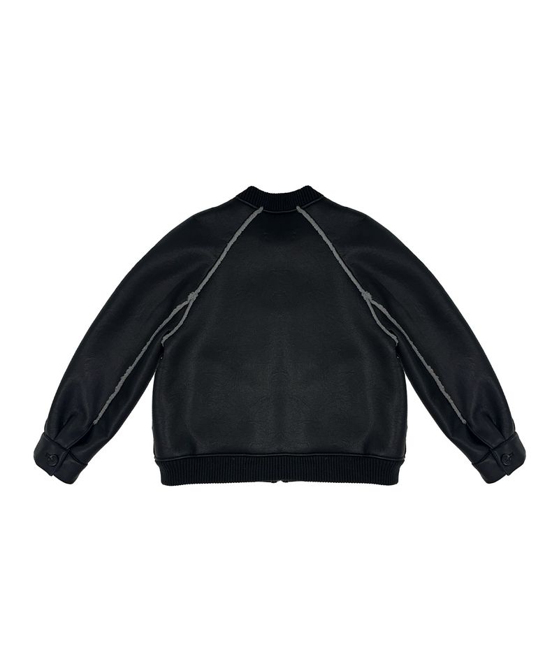C LINE TRIM FAUX SHEARLING JACKET_BLACK