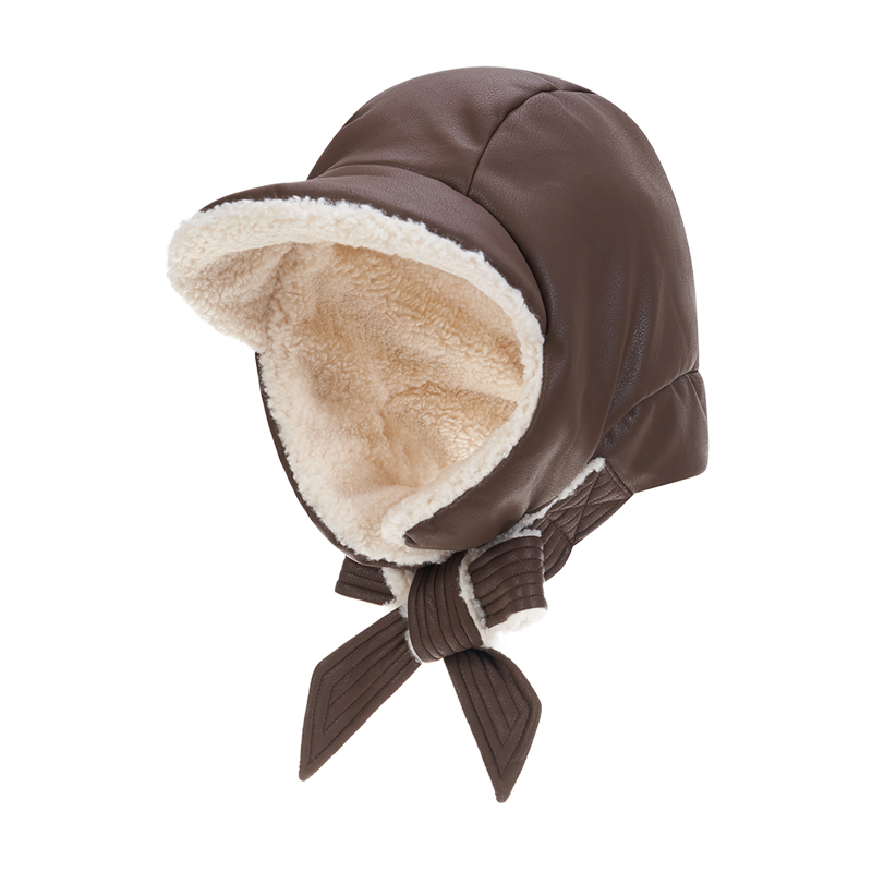 Leather Poddle Padding Balaclava (Brown)