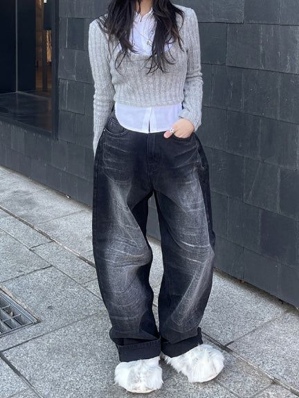 School Look Shirt Cardigan Layered Set