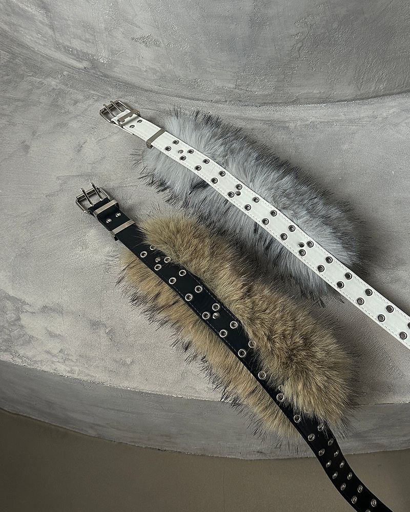 Punching mink fur layered belt