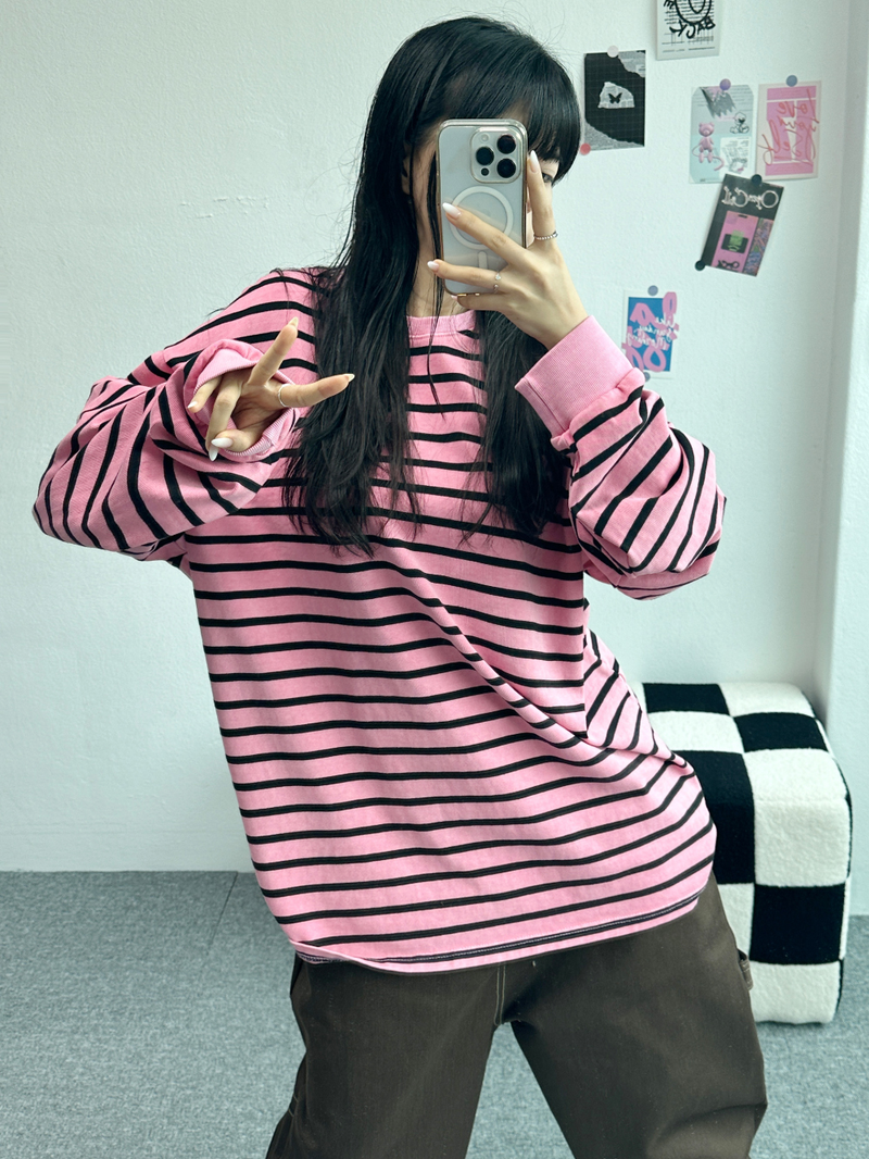 OVERFIT STRIPED ROUND BOX T🩶🖤🩷💙 - 4 COLORS