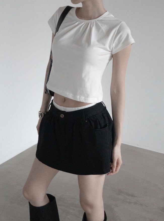 Center Shirred Round Crop Top