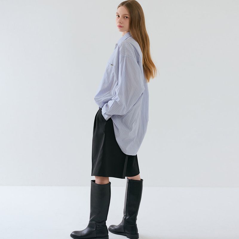 Over-sized Stripe Long Shirts Blue
