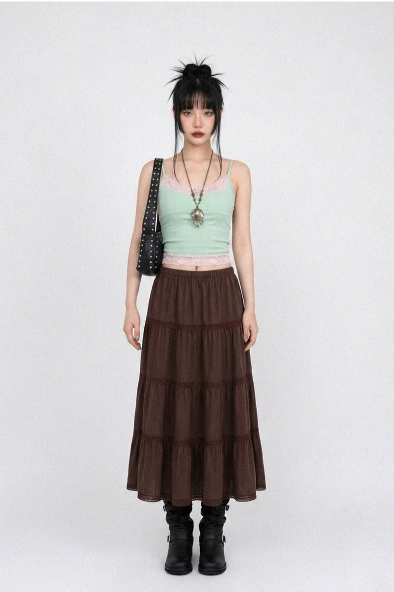 RUSTIC ROMANCE TIERED MAXI SKIRT