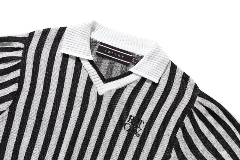 STRIPE BALLOON KNIT TOP_NAVY