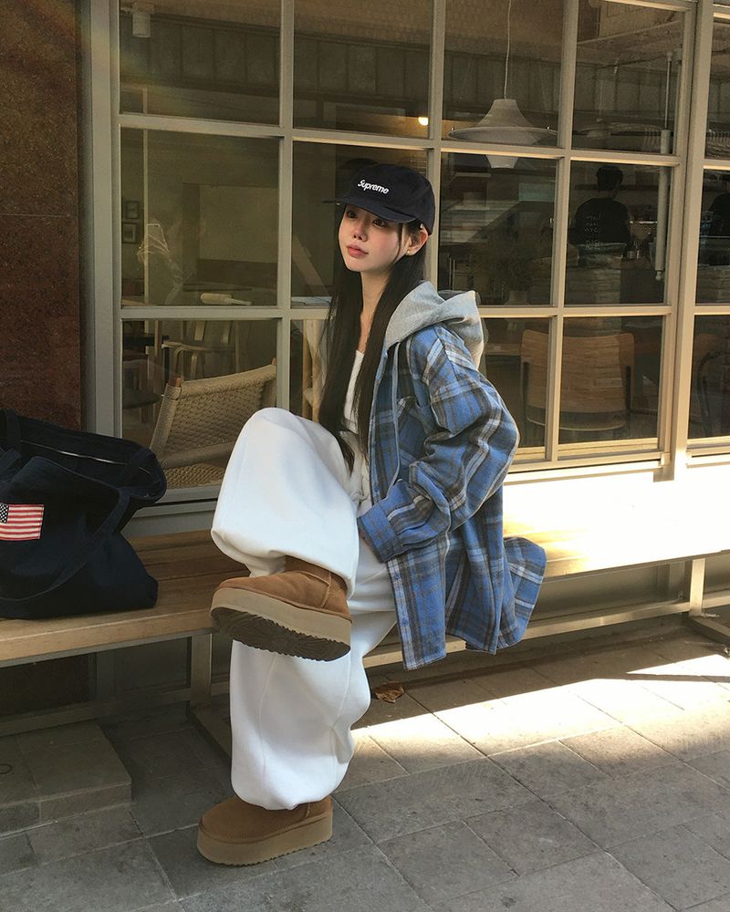 [ORIGINAL] Plain Hooded Check Shirt