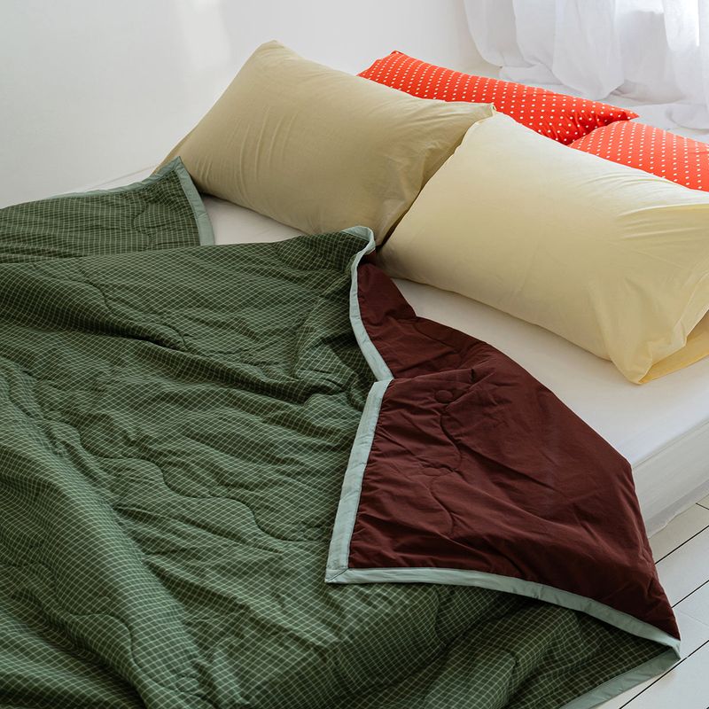 Borderline Pattern Reversible Summer Comforter - Green Double Check - Q size