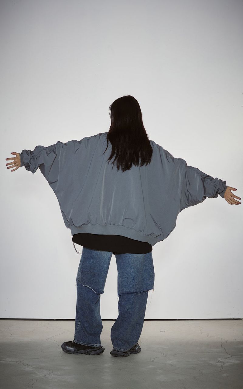 SHIRRING SLEEVED MA-1_GRAY