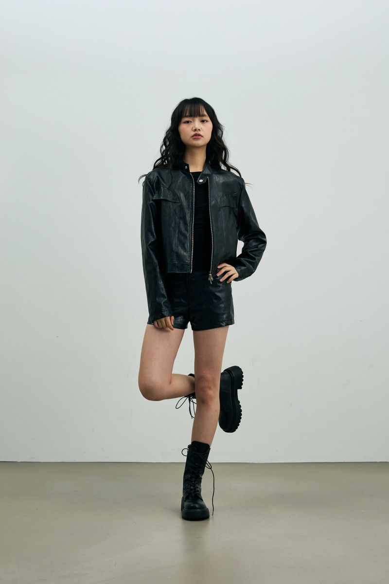 CLARI FAUX LEATHER JACKET / BLACK
